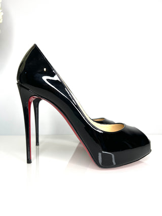 Christian Louboutin Preloved New Very Prive 120 Black Patent Peep-Toe Platform Heels 37.5