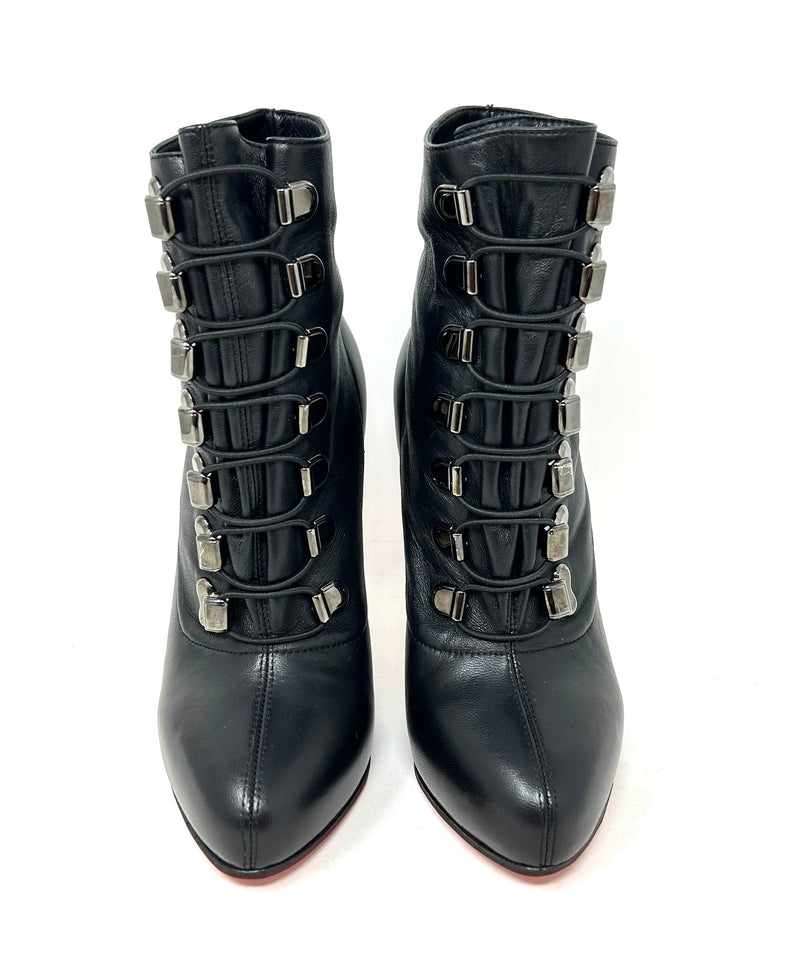 Christian Louboutin Black Leather Heel Ankle Boots 