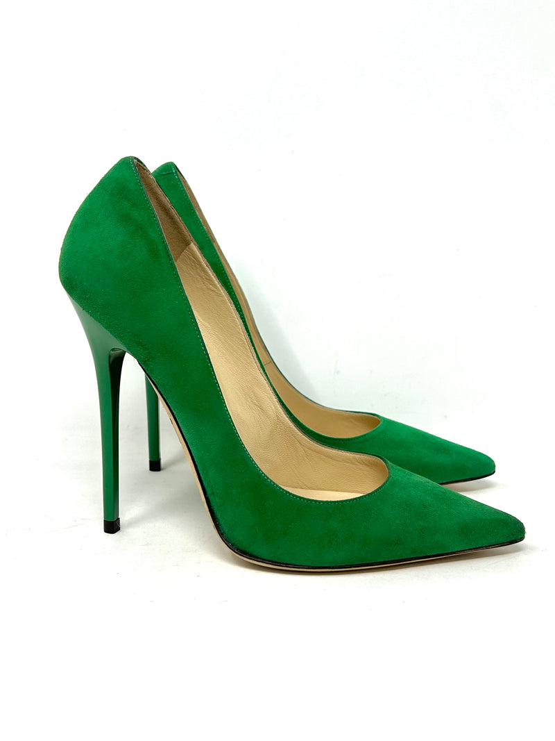 Suede 2024 green heels