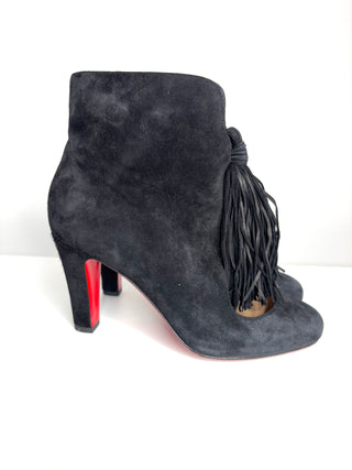 Christian Louboutin Christina 85 Tassel Black Suede Boots 38 UK5