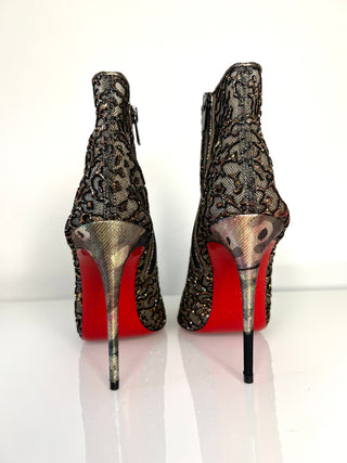 Christian Louboutin Nancy Bootie 100 Multicoloured Glitter Tulle Heel Booties 39 UK6