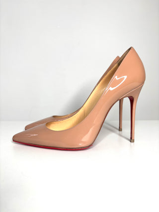 Christian Louboutin Decollete 554 Nude Patent Leather Heels 38 UK5