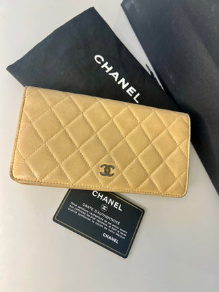 Chanel Classic Beige Lambskin Long Flap Yen Purse Wallet