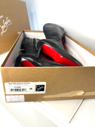 Christian Louboutin New Simple Botta 120 Black Leather Knee-High Boots – Size 36 / UK 3
