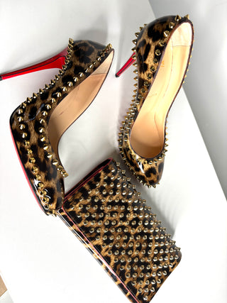 Christian Louboutin Dorispiky 100 Leop Patent Leather Heels 38.5 UK5.5