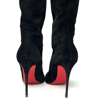 Christian Louboutin Black Suede Knee High Zip Heel Boots 39 UK 6