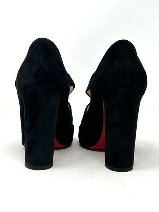 Christian Louboutin Miss Ellen 100 Black Suede Buckle Strap Block Heels 38.5 UK 5.5