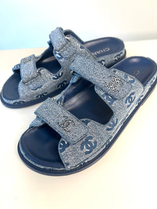 Chanel Denim CC Monogram Dad Sandals 38.5 UK5.5