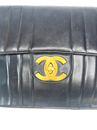 Vintage Chanel Black Vertical Quilted Jumbo Flap – Gold-Plated Hardware Shoulder Bag