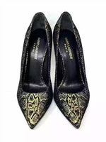 Yves Saint Laurent Black Gold Snake Print Suede Pump Heels 37 UK 4