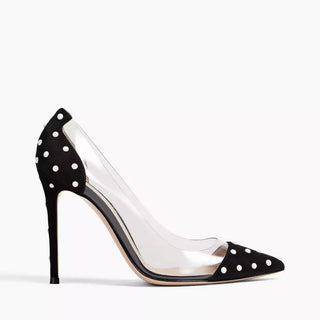 Gianvito Rossi Reine Plexi 105 Black Suede White Bead Pump Heels 36 UK 3