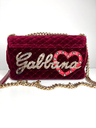 Dolce & Gabbana Lucia  Studded Burgundy Velvet Shoulder Bag