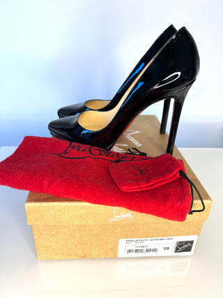 Christian Louboutin Pigalle Plato 120 Black Patent Leather Heels – Size 39 UK 6