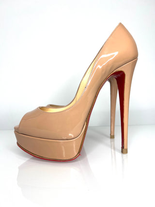 Christian Louboutin Preloved Lady Peep Nude Patent Leather Platform Heels 36 UK3