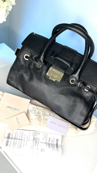 Jimmy Choo Rosalie Black Pebbled Leather Satchel Shoulder Bag