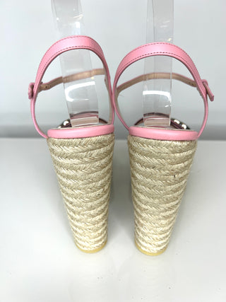 Gucci GG Marmont Pink Leather Espadrille Wedge Sandals 40.5 UK7.5
