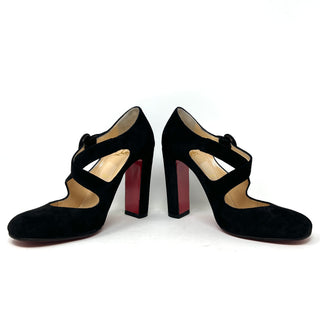 Christian Louboutin Miss Ellen 100 Black Suede Buckle Strap Block Heels 38.5 UK 5.5