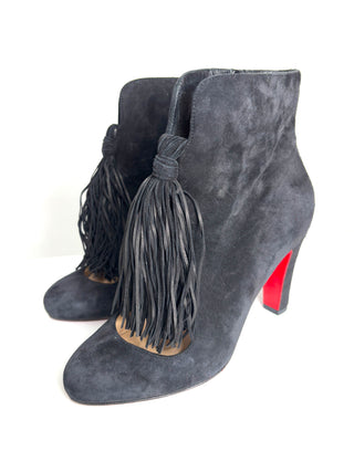 Christian Louboutin Christina 85 Tassel Black Suede Boots 38 UK5