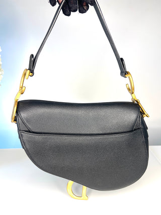 Dior Saddle Bag Black Grained Calfskin Handbag