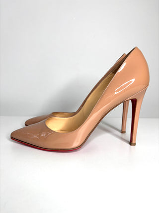 Christian Louboutin Pigalle 100 Nude Patent Heels 39.5 UK6.5