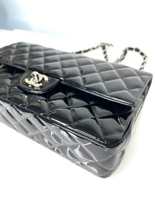 Chanel Preloved Classic Black Patent Leather Medium Double Flab Bag