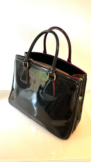 Prada Black Spazzolato Patent Leather Parabole Tote Bag