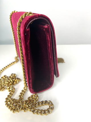Saint Laurent YSL Kate Small Burgundy Velvet Golden Tassel Chain Crossbody Shoulder Bag