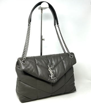 Saint Laurent Puffer Medium Quilted Earth Grey Leather Shoulder Bag