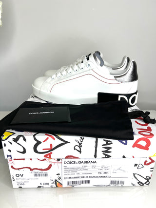 Dolce & Gabbana Portofino Logo White Sneakers Trainers 38 UK5