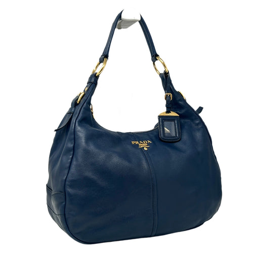 Prada Navy Blue Soft Calf Leather Hobo Shoulder Bag