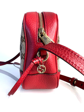 Gucci GG Supreme Bree Red Leather Camera Crossbody Bag