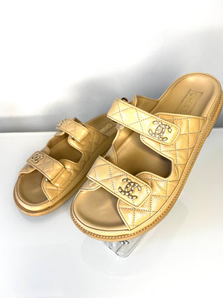 Chanel Preloved Quilted Lambskin Dad Slide Mule Flat Sandals 38.5 UK5.5