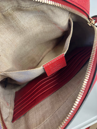 Gucci GG Supreme Bree Red Leather Camera Crossbody Bag