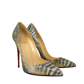 Christian Louboutin Gold Silver Glitter Animal print Pump Heels