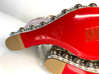Christian Louboutin Chocazeppa 120 Colombe Glitter Platform Red Sole Wedge Sandals 39 UK6