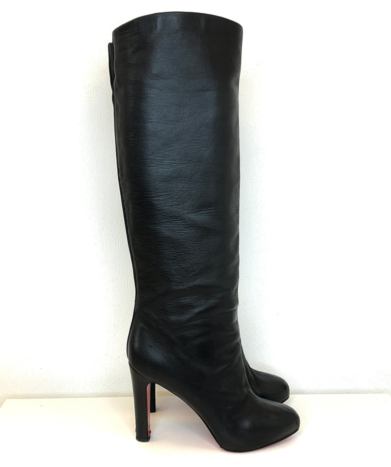 Christian Louboutin Vicky Botta 100 Black Leather Platform Knee High Boots 40 UK 7