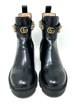 Gucci Black Leather Ankle Boot With Belt And Crystals 