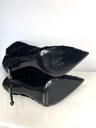 Tom Ford Preloved Black Velvet Pleated Knee-High Heel Boots 41 UK8