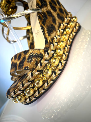 Christian Louboutin Chocazeppa Leopard Print Wedge Sandals – Size 38  UK 5