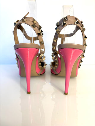 Valentino Garavani Rockstud 100 Pink Patent Sandals Heels 41 UK8