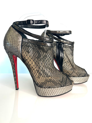 Christian Louboutin Brigette Python Lace Booties 38.5 UK5.5