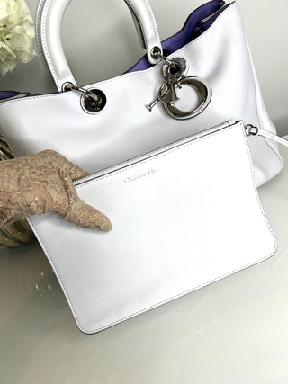 Christian Dior Pre-Loved 2011 White Leather Diorissimo Satchel Shoulder Bag