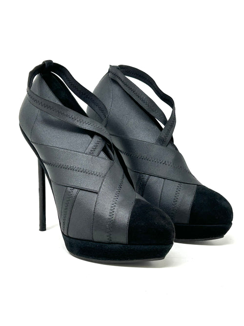 Yves Saint Laurent Black Elastic Bandage Suede Heel Boots