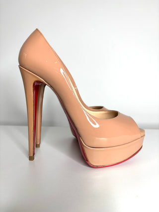 Christian Louboutin Lady Peep 150 Nude Patent Leather Platform Heels