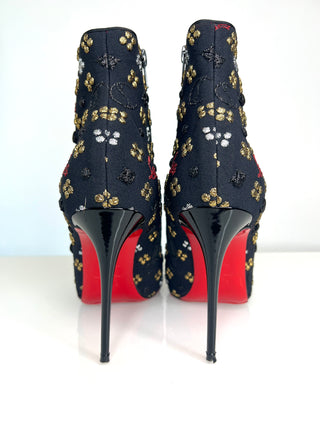 Christian Louboutin So Kate Booty 100 Jacq Loubi in The Sky Black Ankle Boots 38 UK5