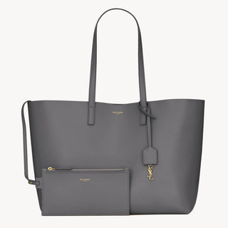 Saint Laurent Grained Grey Leather Shopping Tote Bag