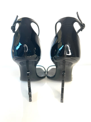 Saint Laurent Opyum Black Patent Leather YSL Heel Sandals 40 UK7