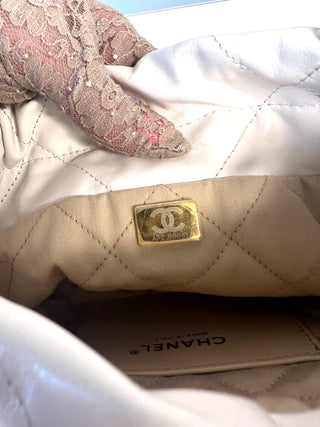 Chanel 22 Mini White Calfskin Bucket Hobo Crossbody Bag