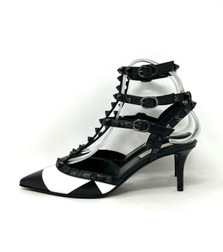 Valentino Garavani Rockstud 65 Black And White Leather Caged Pump Heels 37 UK 4