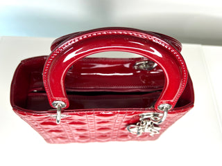 Dior Pre-Loved Lady Dior Medium Deep Red/Burgundy Patent Leather Bag